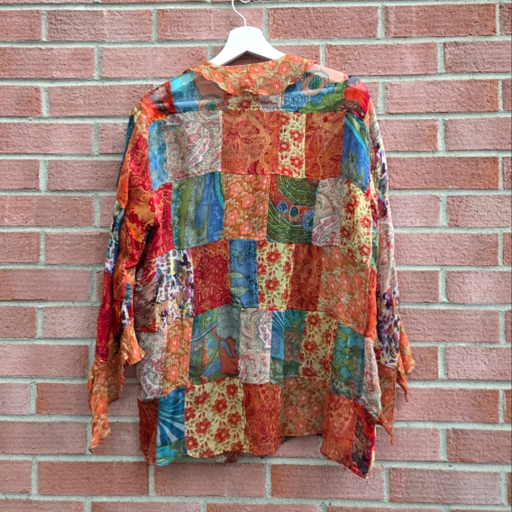 Chico's Silk Patchwork Multicolor Boho Hippie Han… - image 2